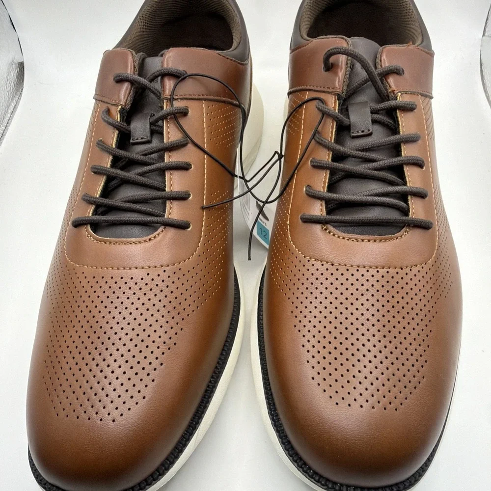 Perry Ellis Casual Shoes Men's Brown Perforated Leather Lace-Up Dress Size 11 - Picture 8 of 10